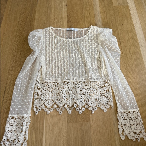 Zara Tops - zara Elegant Lace Detail White Top